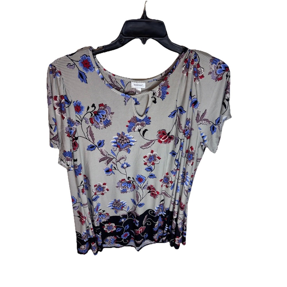 Avenue Women's Top Floral Houndstooth Pattern Size 22/24